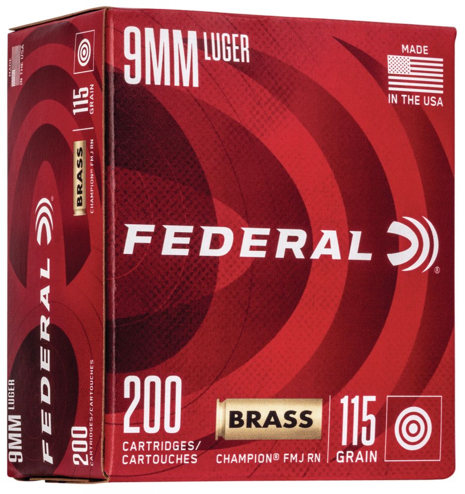 Federal Champion Training 9mm115 gr Full Metal Jacket200rd box - Brass Casing