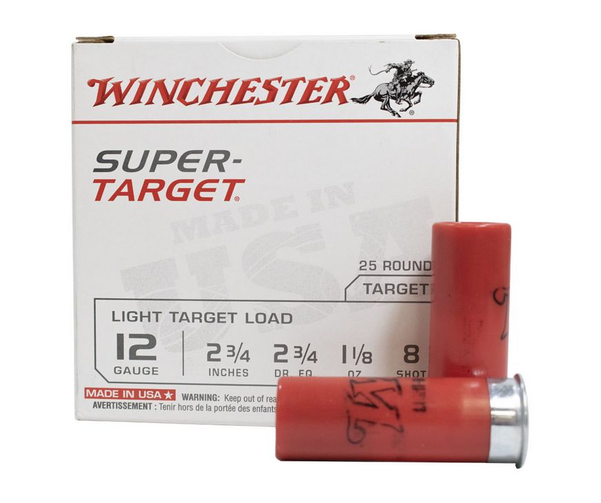 Winchester Super Target 12 Gauge Ammo 2.75" 1 1/8 oz #8 Shot 25 round box - Brass Casing