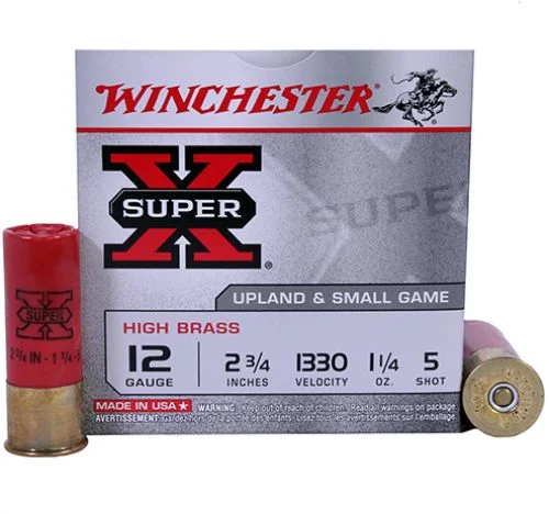 Winchester Ammo Super X High Brass 12 GA 2.75" 1 1/4 oz 5 Round 25 Bx/ 10 Cs - Brass Casing