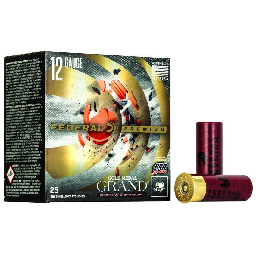 FederalPremium Gold Medal Grand Paper 12 GA Ammo 2.75" 1 1/8 oz#7.5 shot25 round box
