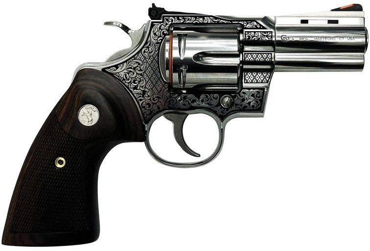 Colt Python "Filligree Frame" Handgun .357 Mag 6rd Capacity 3" Barrel Stainless Finish Wood Grips - 6 Rounds | 3" Barrel | Wood Grips