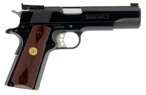 Colt Mfg 1911 Gold Cup National Match 9mm Semi Auto Pistol - 8 Rounds | 5" Barrel | Wood Grips | Blue/Black | 3-Dot Sights