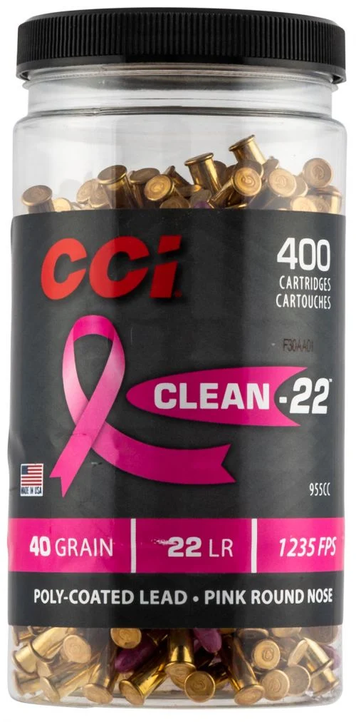 CCI Clean-22 22 LR 40 gr Lead Round Nose Poly-Coated 400 Bx/ 8 Cs (Pink) - Brass Casing