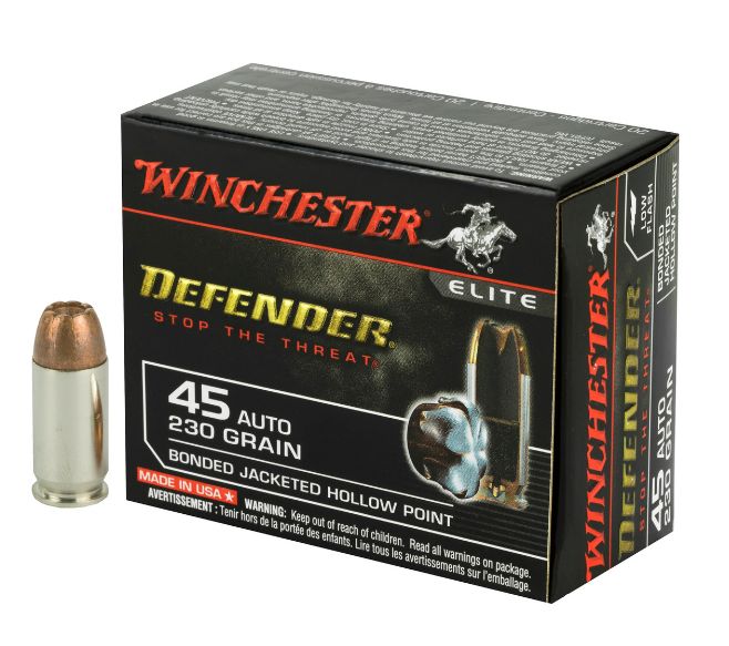 Winchester PDX1 Defender .45 ACP 230gr Bonded Jacketed Hollow Point 20/Box - Brass Casing