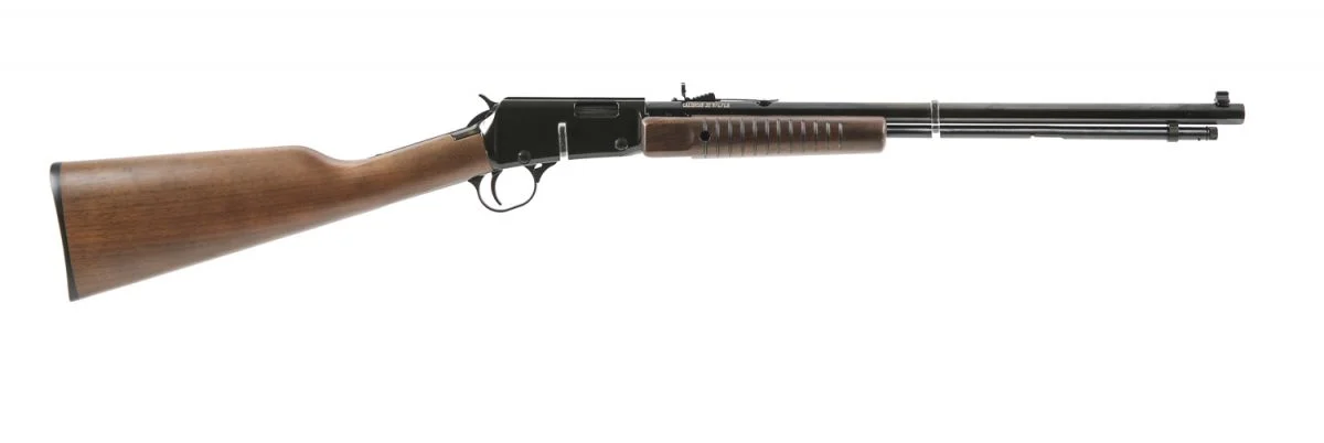 Henry 15 + 1 .22 LRPump w/Octagon Blue Barrel & Wood Stock - 15+1 Rounds | 19.5" Barrel | Wood Stock