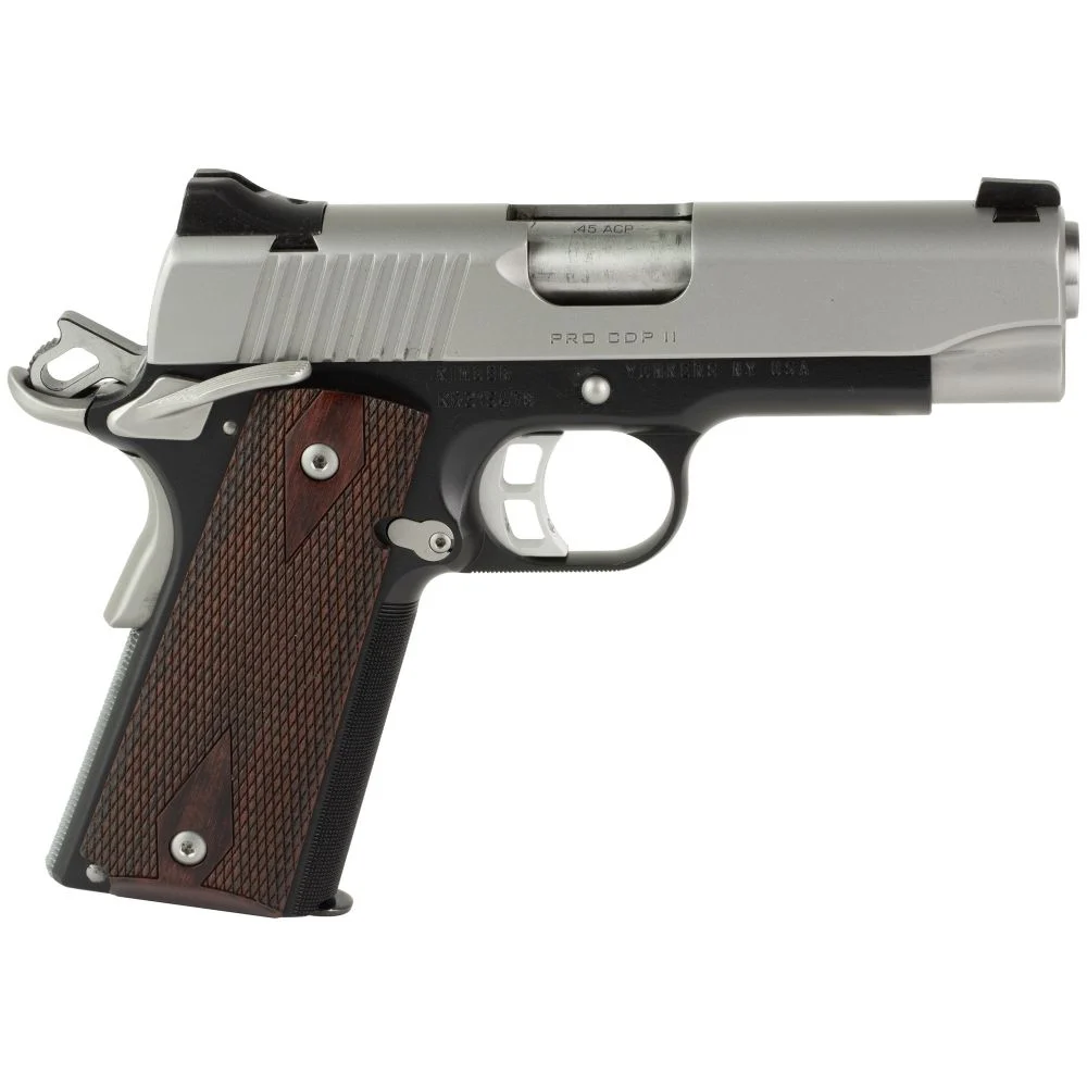 Kimber Pro CDP II .45 ACP Semi Auto Pistol - 7+1 Rounds | 4" Barrel | Wood Grips | Stainless/Silver | Night Sights