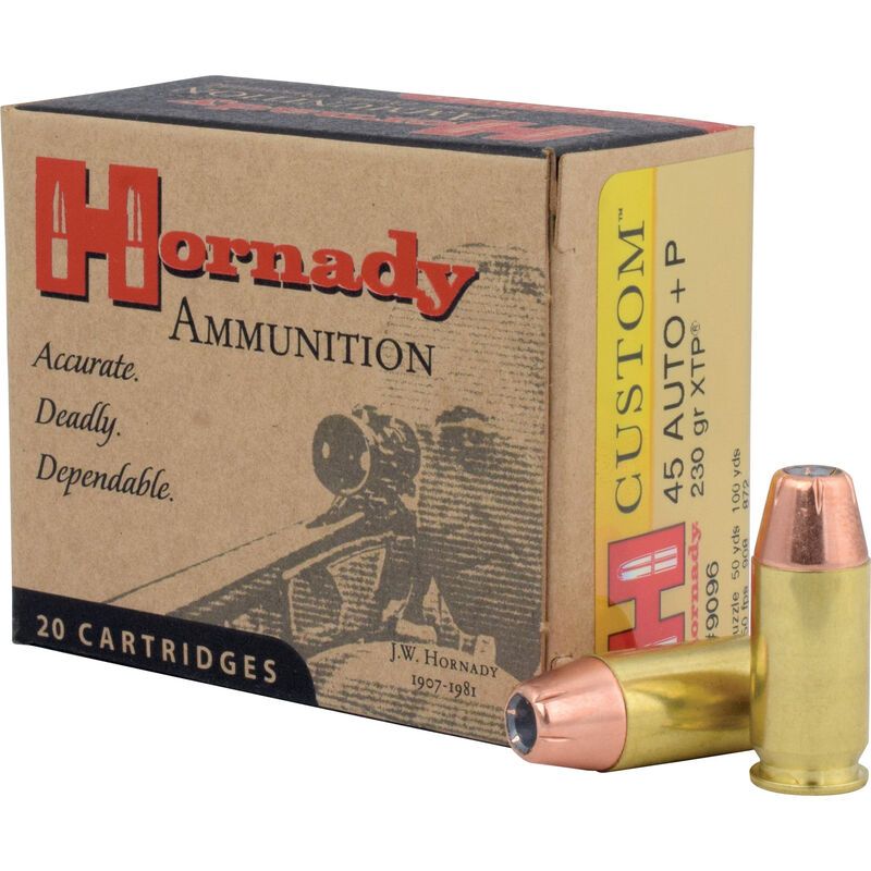 Hornady Custom XTP Ammo45 ACP +P230gr20 Round Box - Brass Casing
