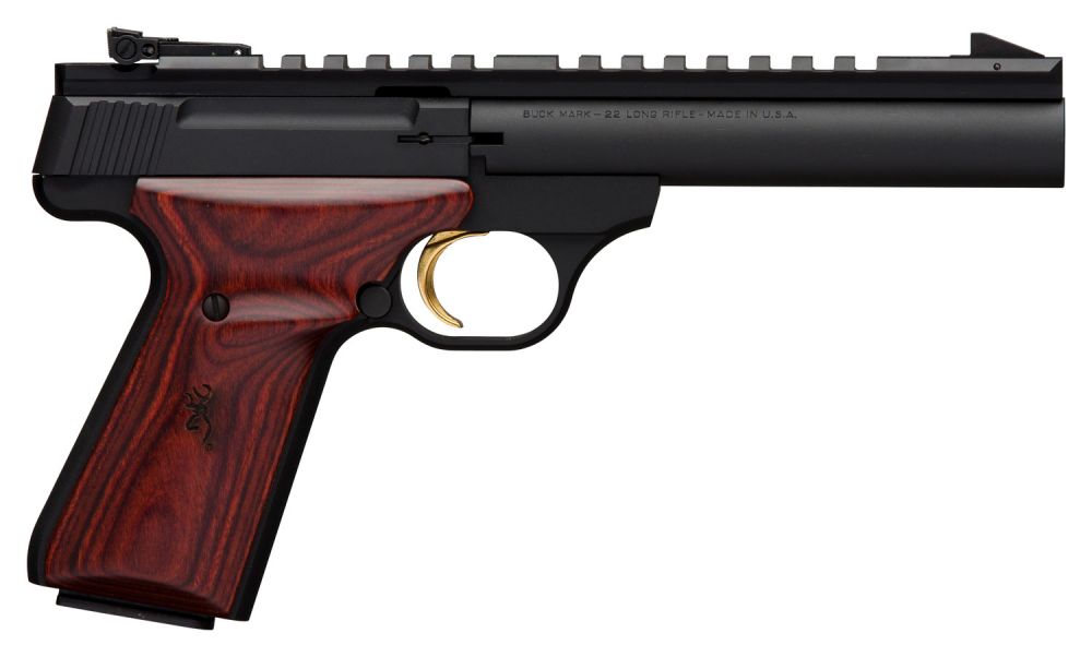 Browning Buck Mark Field Target .22 LR Semi Auto Pistol - 10+1 Rounds | 5.5" Barrel | Wood Grips | Blue/Black
