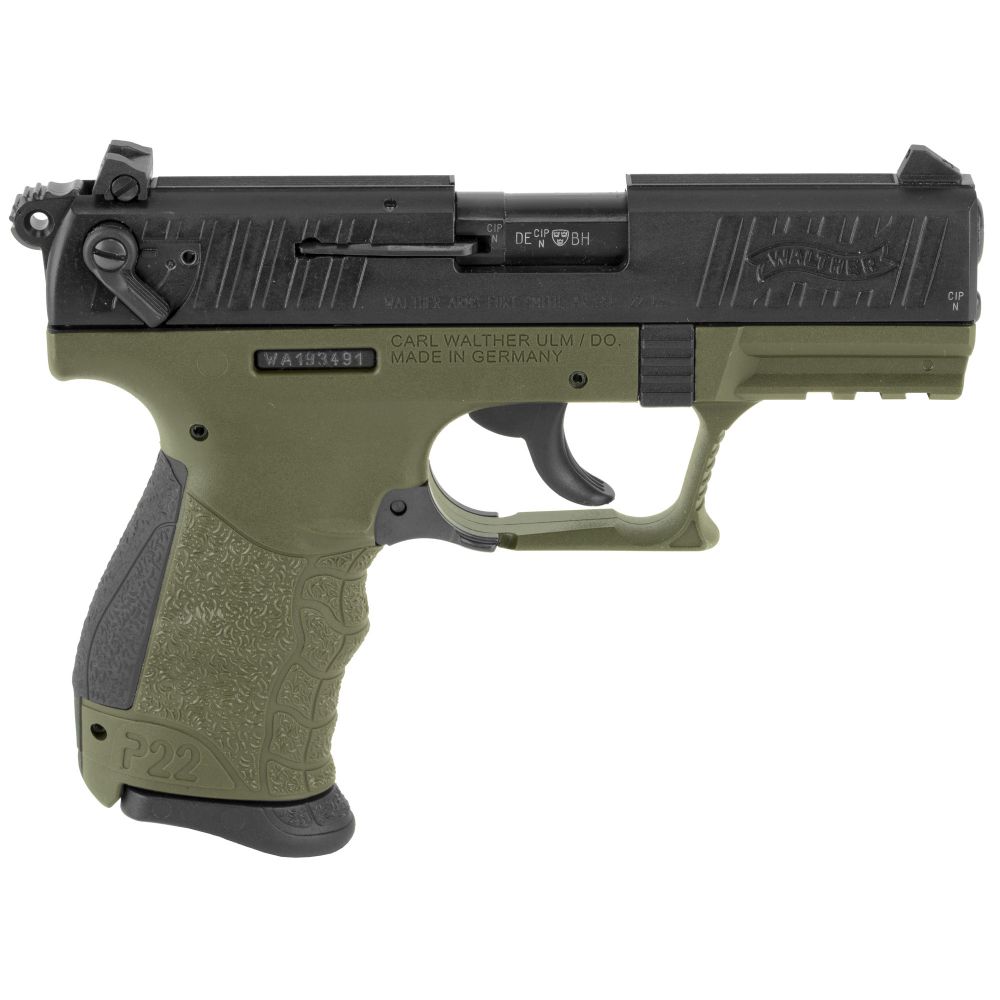 Walther Arms P22 Green/Black 22 Long Rifle Pistol - 10+1 Rounds | 3.42" Barrel | Polymer Grips | Green | 3-Dot Sights