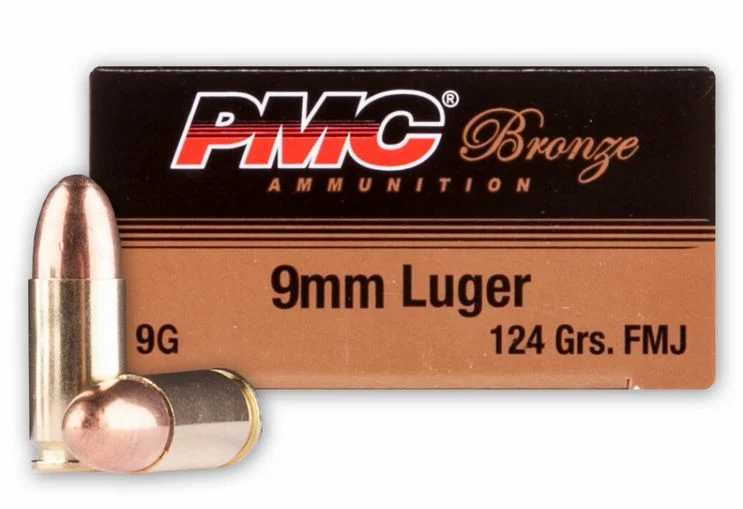 PMC 9MM Target 124 Grain Full Metal Jacket 50rd box - Brass Casing