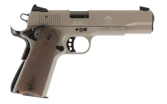American Tactical GSG 1911 Tan 22 Long Rifle Pistol - 10 Rounds | 5" Barrel | Polymer Grips | Stainless/Silver | 3-Dot Sights