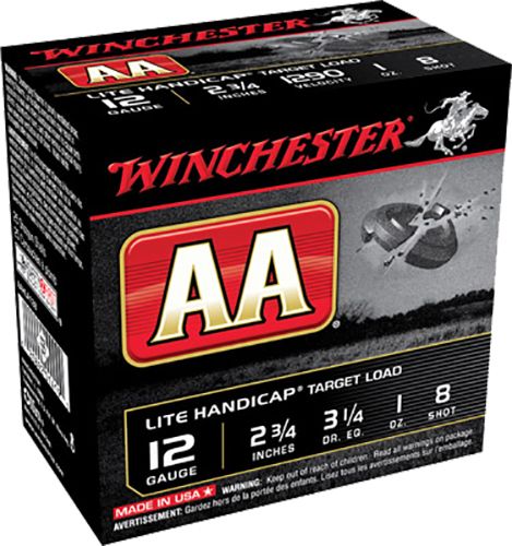Winchester Ammo AA Lite Handicap 12 Gauge 2.75" 1 oz 8 Shot 25 Bx/ 10 Cs - Brass Casing