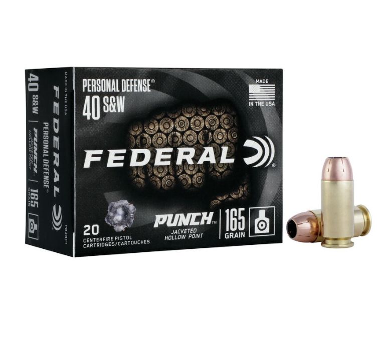 Federal Premium Punch Personal Defense 40S&W 165gr Jacketed Hollow Point 20 Per Box/10 Case - Brass Casing