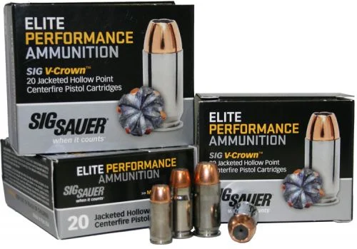 Sig Sauer Elite V-Crown Jacketed Hollow Point 45 ACP Ammo 230gr20 Round Box - Brass Casing