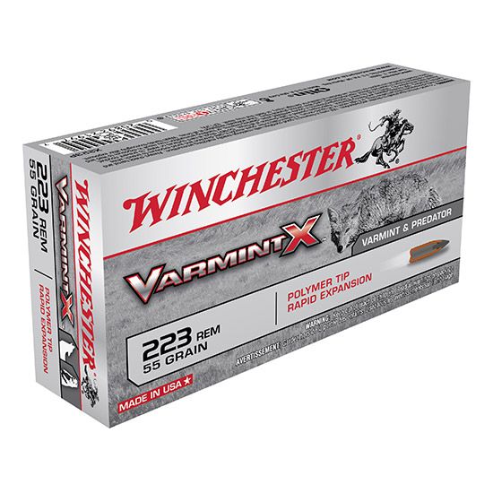 Winchester Varmint X Polymer Rapid Expansion 223 Remington Ammo 55 gr 20 Round Box - Brass Casing
