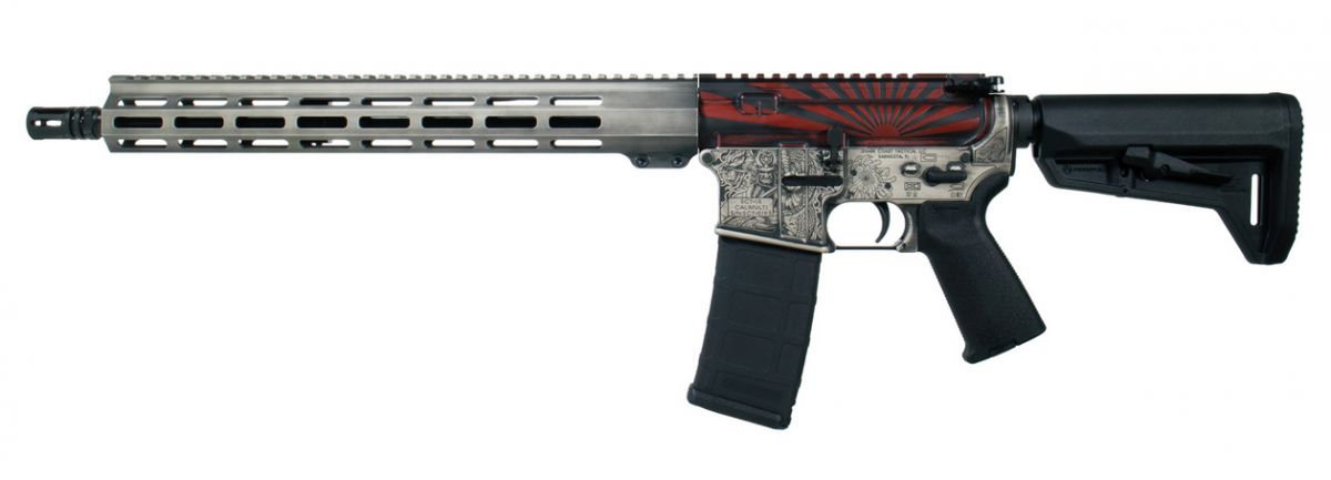 Shark Coast Tactical Bushido Red and Black Rising Sun 223 Remington/556NATO - 30+1 Rounds | 16" Barrel | Black Stock