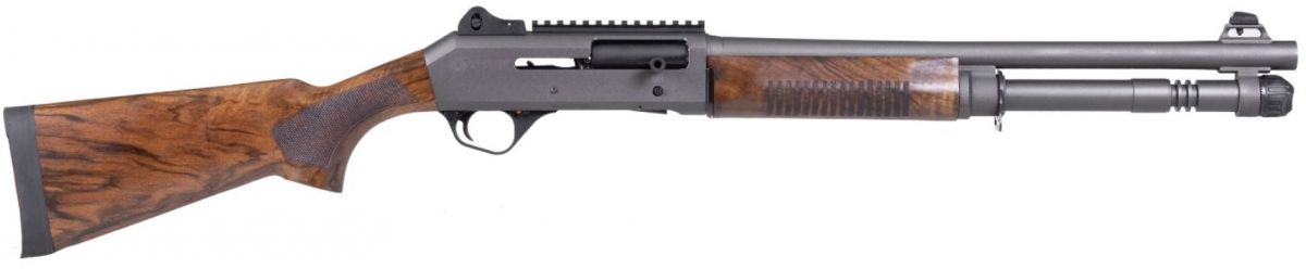 Panzer Arms M4 12ga 18.5" Disruptive Grey Cerakote, Walnut Stock, Ambidextrous, 5+1 - 5+1 Rounds | 18.5" Barrel | 3" Chamber | Wood | Gray