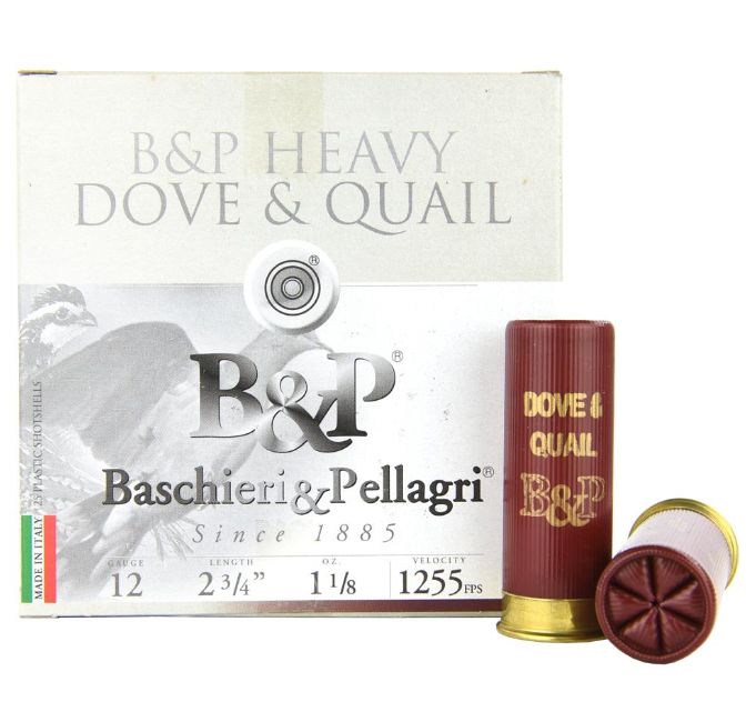 B&P Dove & Quail12 ga Ammo2 3/4" 1-1/8oz #6 shot 1255fps 25rd box