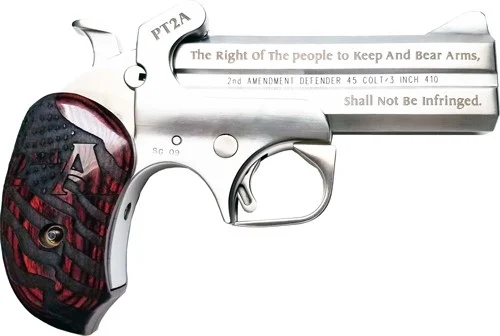 Bond Arms 2nd Ammendment 410/45 Long Colt Derringer - 1 Round | 4.25" Barrel | Wood Grips | Stainless/Silver | 3-Dot Sights