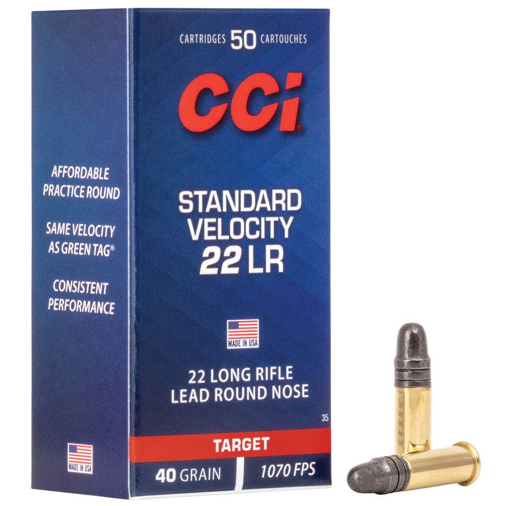 CCIStandard Velocity 22 LR Ammo40gr Lead Round Nose 50rds - Brass Casing