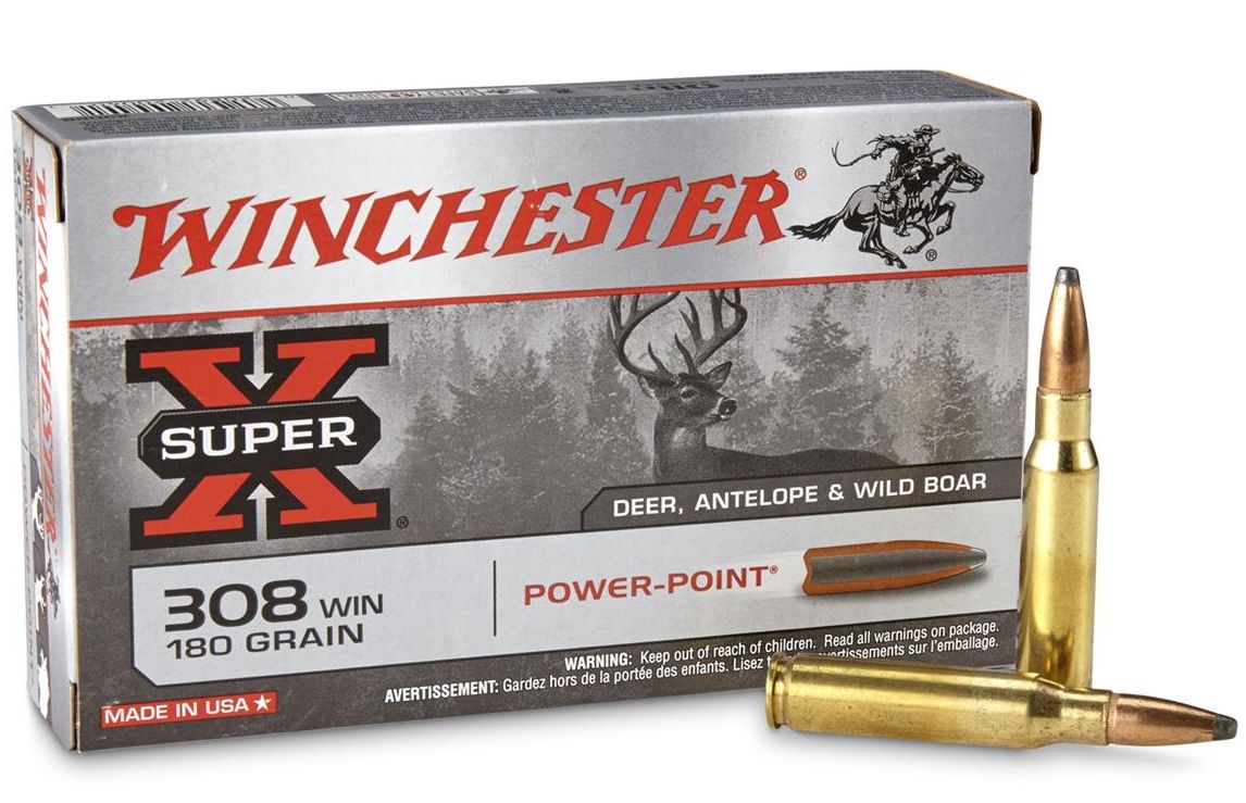 Winchester Super X Power-Point Soft Point 308 Winchester Ammo 180 gr 20 Round Box - Brass Casing