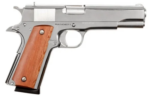 Rock Island Armory GI Standard FS Single .45 ACP 5 8+1 Wood Grip Nickel - 8 Rounds | 5" Barrel | Wood Grips | Stainless/Silver | 3-Dot Sights