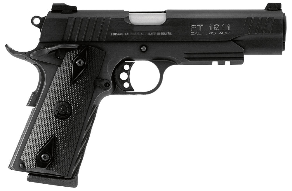 Taurus 1911 45 ACP, 5" Barrel, Black, 8 Rounds - 8+1 Rounds | 5" Barrel | Polymer Grips | Blue/Black | 3-Dot Sights