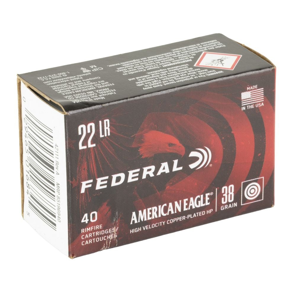 Federal American Eagle 22LR Copper Plated Hollow Point 38GR 40rd box - Brass Casing
