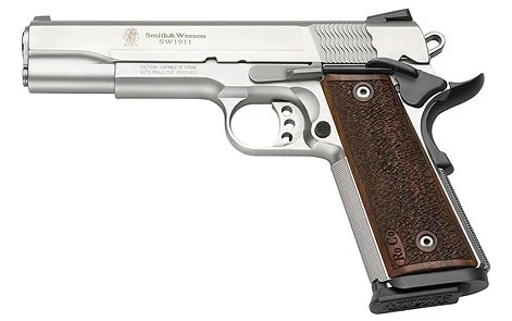 Smith & Wesson SW1911 PRO 10+1 9MM 5" - 10+1 Rounds | 5" Barrel | Wood Grips | Stainless/Silver | 3-Dot Sights
