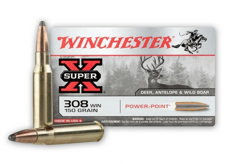 Winchester Power Point Ammunition 308 Winchester 150 Grain Power-Point Box of 20 - Brass Casing