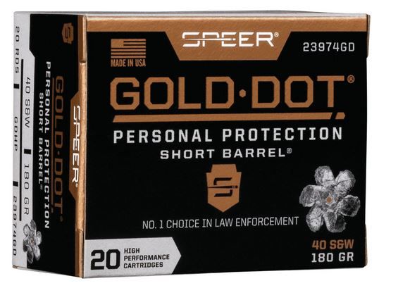 Speer Ammo 40 S&W Gold Dot Personal Protection 180 GR Hollow Point 20 Bx/ 10 Cs - Nickel Plated Brass Casing