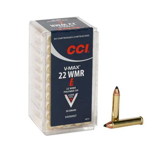 CCI Varmint V-Max V-Max Polymer Tip 22 Magnum / 22 WMR Ammo 50 Round Box - Brass Casing