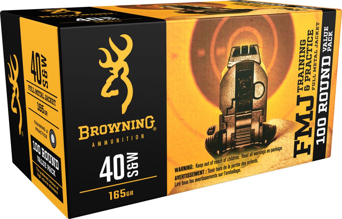 Browning BPT Performance Target Full Metal Jacket 40 S&W Ammo 165gr100 Round Box - Brass Casing