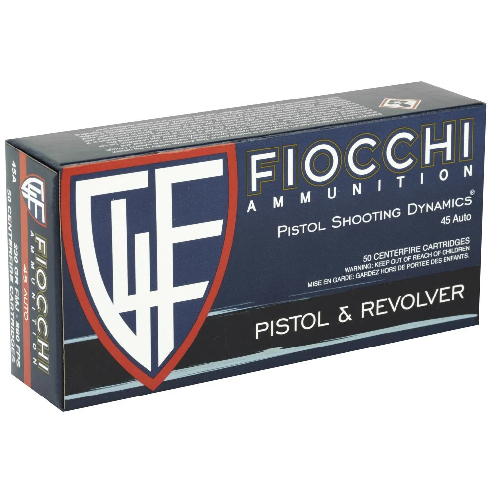 Fiocchi Range Dynamics 45ACP 230gr Full Metal Jacket 50 Per Box/10 Case - Brass Casing
