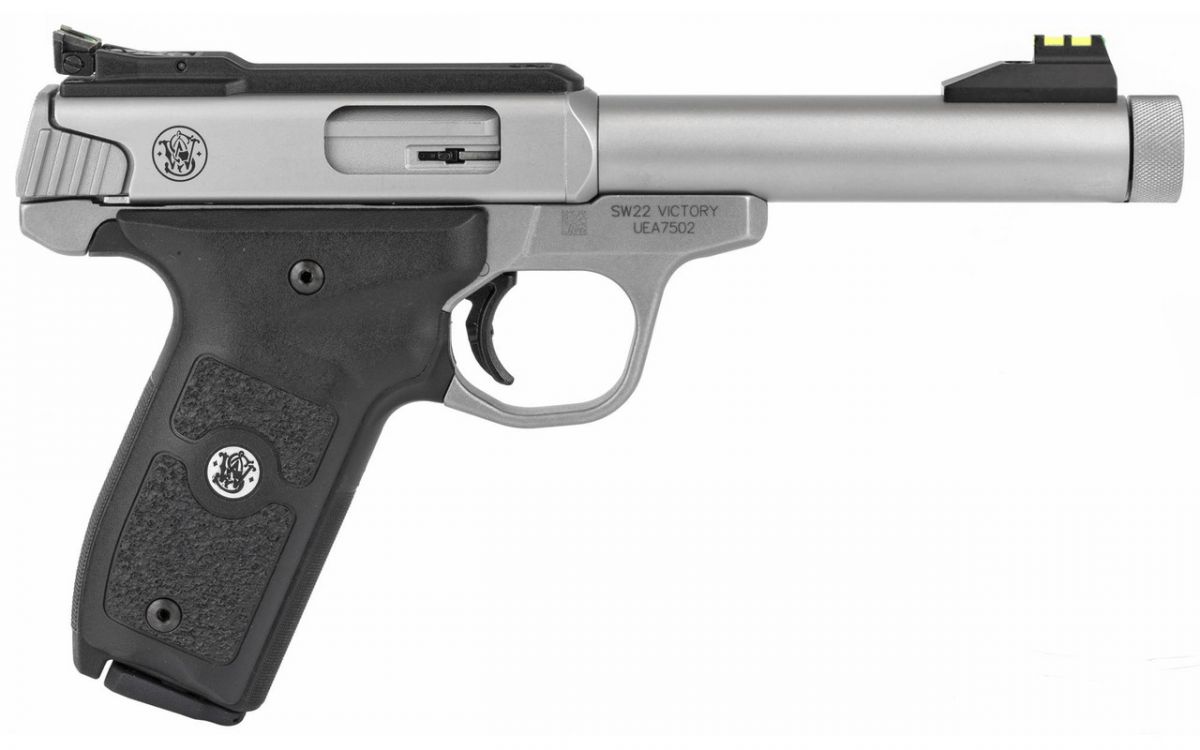 Smith & Wesson SW22 Victory Threaded Barrel 22 Long Rifle Pistol - 10 Rounds | 5.5" Barrel | Polymer Grips | Stainless/Silver | 3-Dot Sights