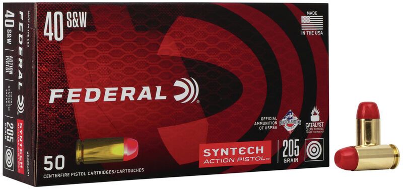 Federal American Eagle Syntech Handgun Ammuntion .40 S&W 210 gr TSJ 1050 fps 50/ct - Brass Casing