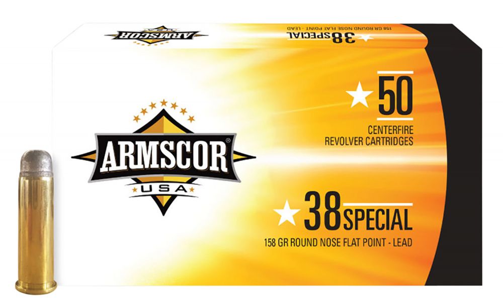 Armscor USA .38 Spc 158 gr Lead Round Nose Flat Point (LRNFP) 50 Per Box/20 Cs - Brass Casing