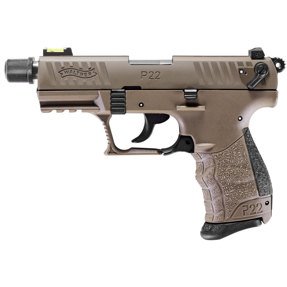 Walther Arms P22Q TAC .22 LR Threaded Barrel 10R 3.4FDE - 10+1 Rounds | 3.42" Barrel | FDE/Tan | 3-Dot Sights
