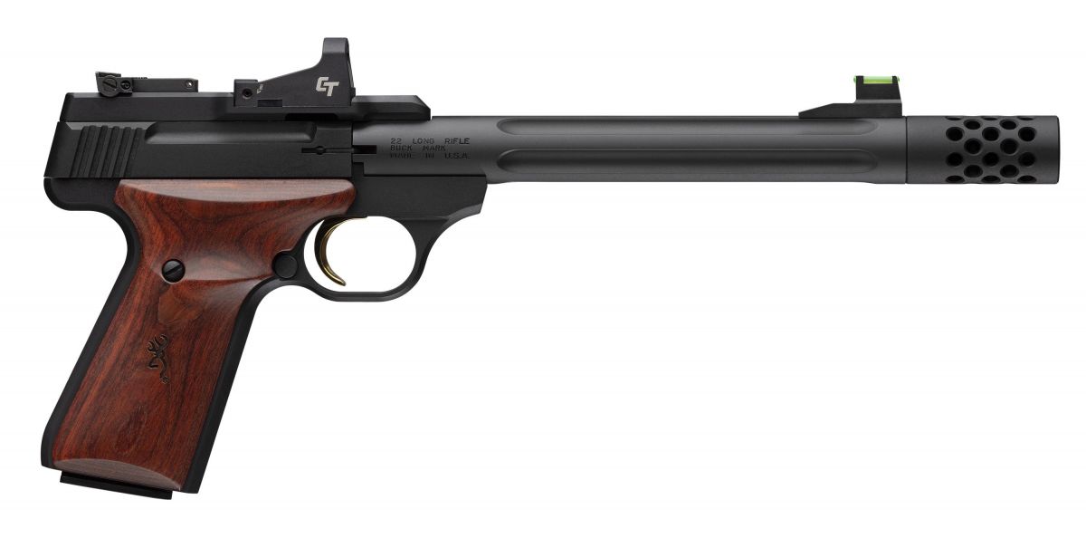 Browning Buck Mark Hunter 22LR Semi Auto Pistol - 10+1 Rounds | Wood Grips | Blue/Black | Optics Included Sights