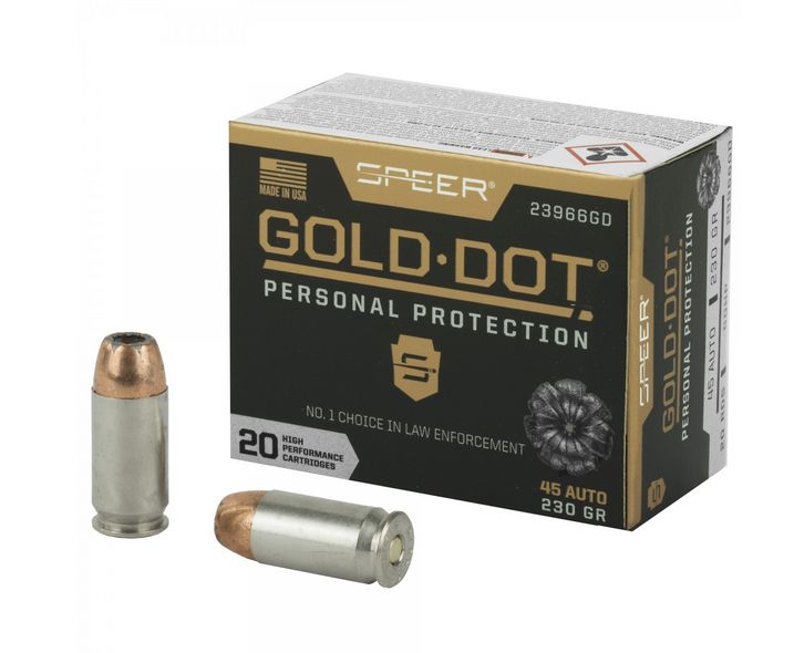 Speer Ammo Gold Dot Personal Protection .45 ACP 230 GR Hollow Point 20 Bx/ 10 Cs - Nickel Plated Brass Casing