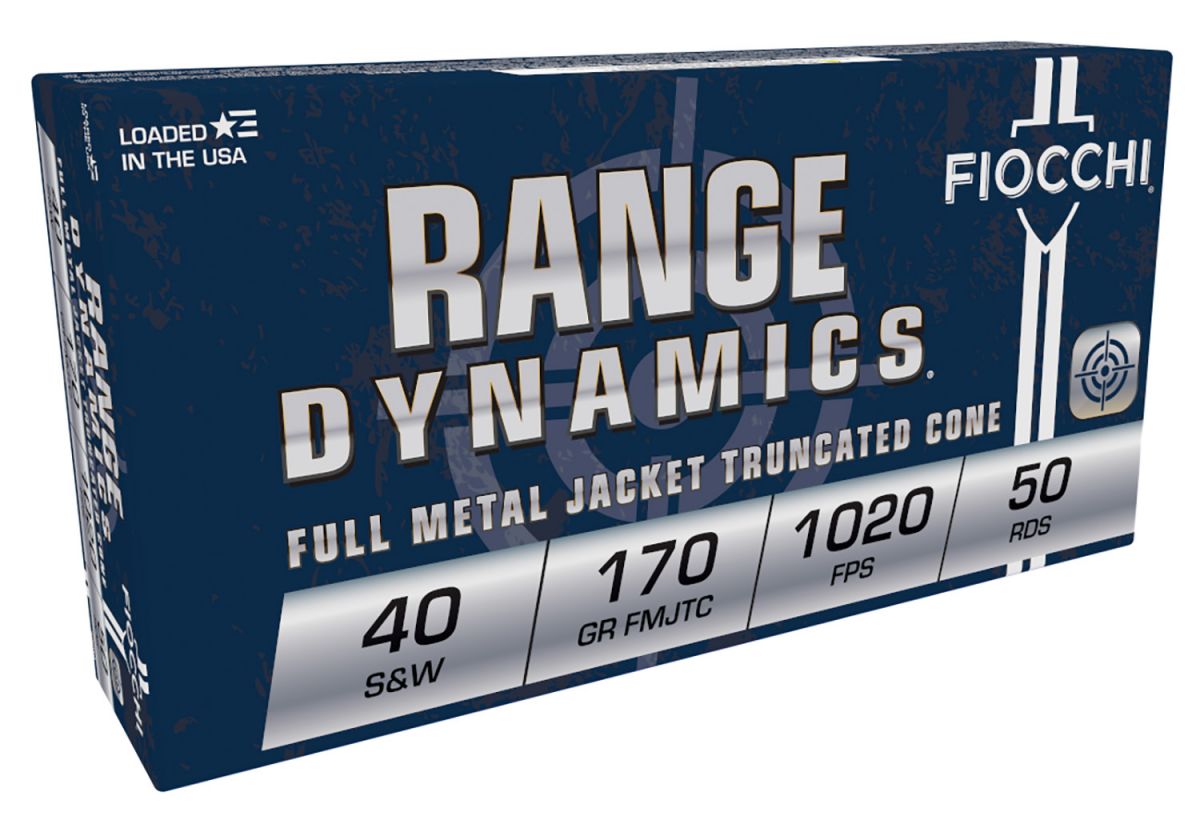 Fiocchi Pistol Shooting Dynamics Full Metal Jacket 40 S&W Ammo 170 gr Truncated Cone 50 Round Box - Brass Casing