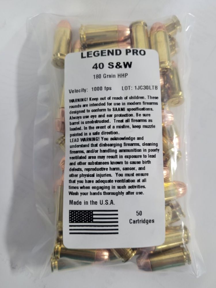 Legend Hybrid Hollow Point 40 S&W Ammo 180 gr 50 Round Box - Brass Casing
