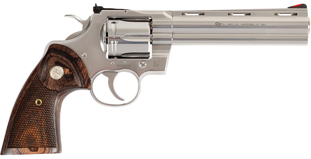Colt Python 38 Special/357 Magnum Revolver - 6 Rounds | 6" Barrel | Wood Grips | Stainless/Silver