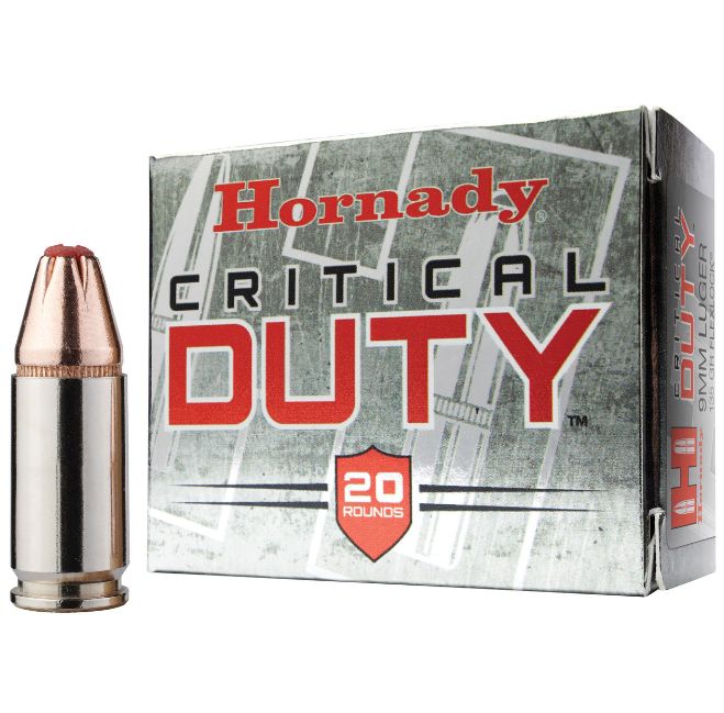 Hornady Critical Duty FlexLock 40 S&W Ammo 20 Round Box - Nickel Plated Brass Casing