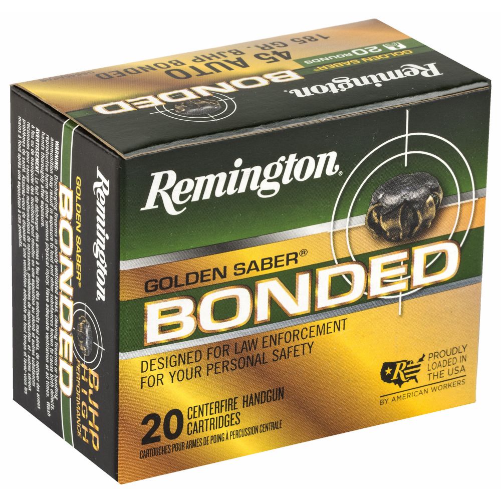 Remington Ammunition Golden Saber Bonded .45 ACP 185 GR Brass Jacket Hollow Point (BJHP)0 Bx/5 Cs - Brass Casing