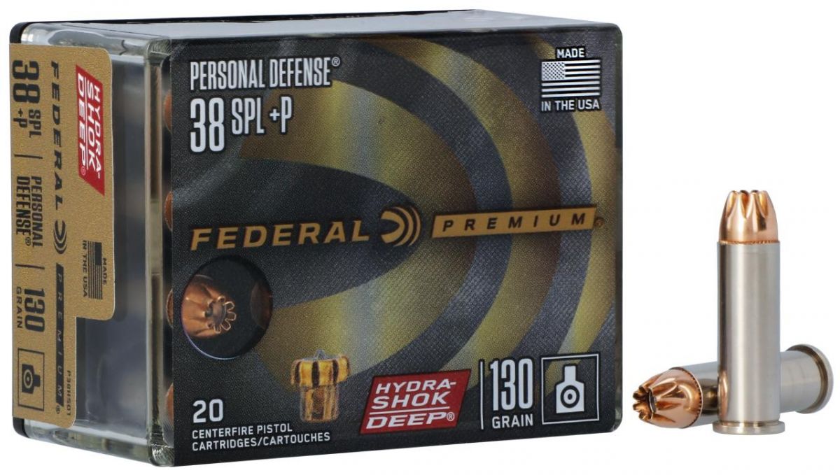 Federal Premium Personal Defense 38 Spl + P 130 gr Hydra-Shok Deep Hollow Point 20 Bx/ 10 Cs - Brass Casing