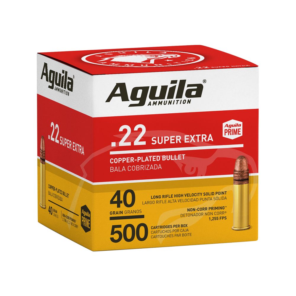 Aguila Super Extra High Velocity 22LR 40gr Copper-Plated Solid Point 500 round box - Brass Casing