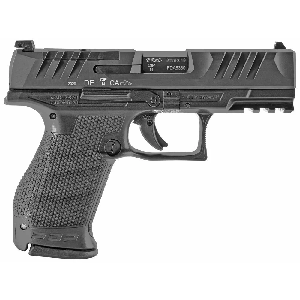 Walther Arms PDP Compact 9mm 4" Optic Ready 15rd Semi Auto Pistol - 15+1 Rounds | 4" Barrel | Polymer Grips | Blue/Black | Adjustable Sights