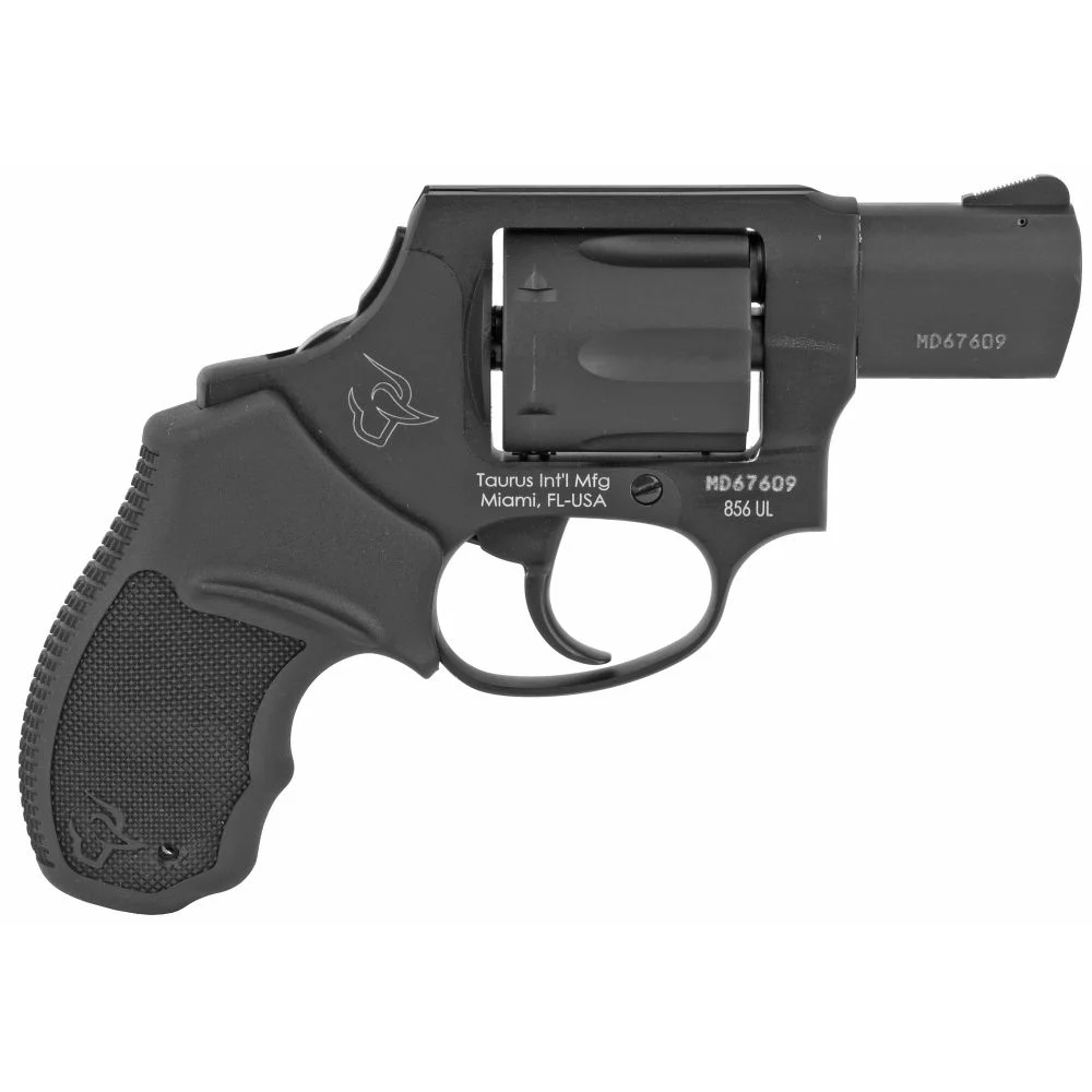 Taurus 856 Ultra-Lite Black Concealed Hammer 38 Special Revolver - 6 Rounds | 2" Barrel | Rubber Grips | Blue/Black | 3-Dot Sights