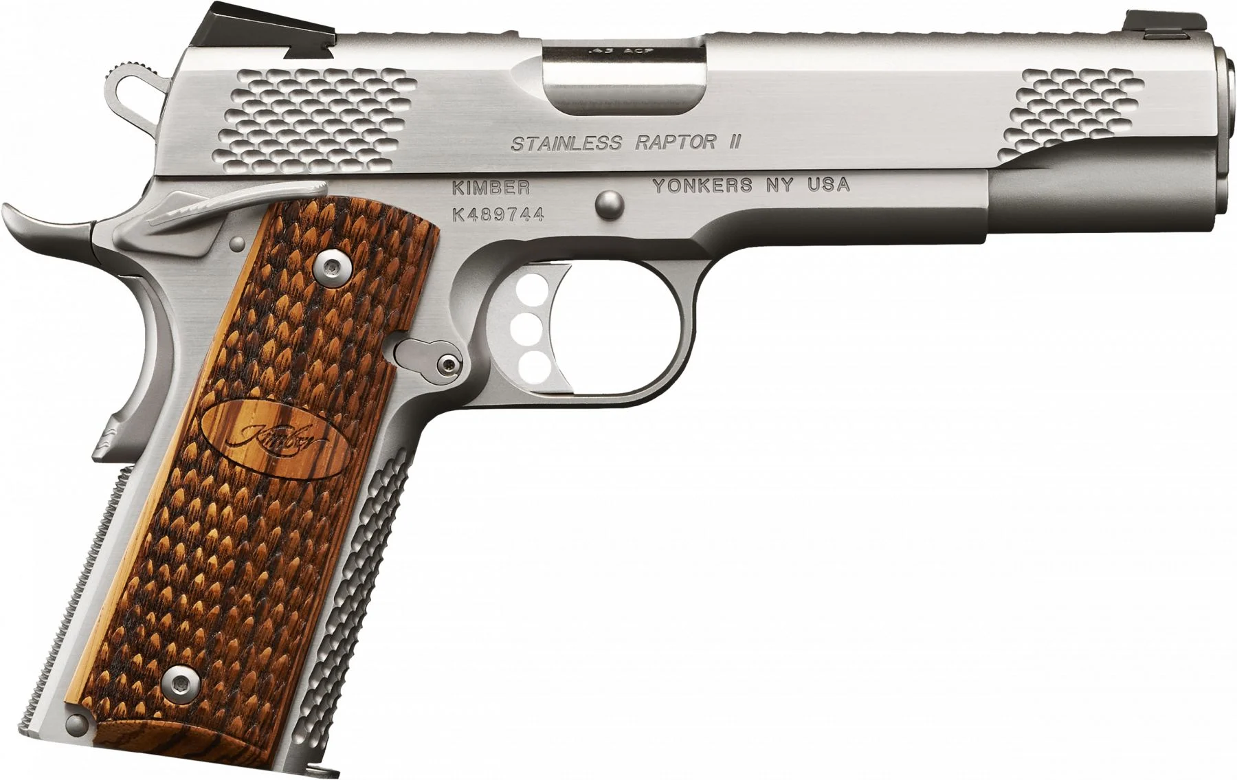 Kimber Raptor II 1911 45ACP, 5" Barrel, Zebrawood w/ Scale Pattern, 8 Rounds - 8+1 Rounds | 5" Barrel